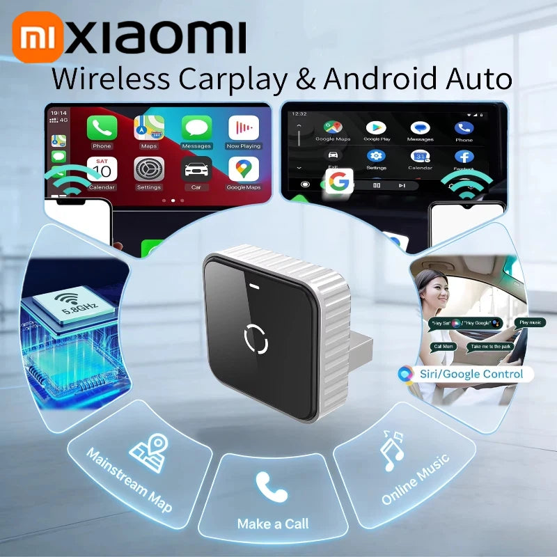 Universal Wired To Wireless CarPlay Android Auto Adapter USB Plug-and-Play Stable Signal Auto Pair Work For Most Original