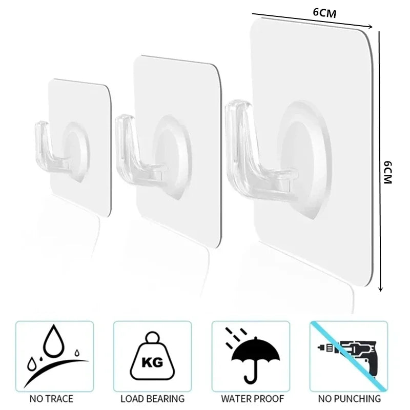 5-40pcs Transparent Plastic Duty Wall Hook for Kitchen Bathroom Office Storage No Trace No Scratch Waterproof Adhesive Hooks
