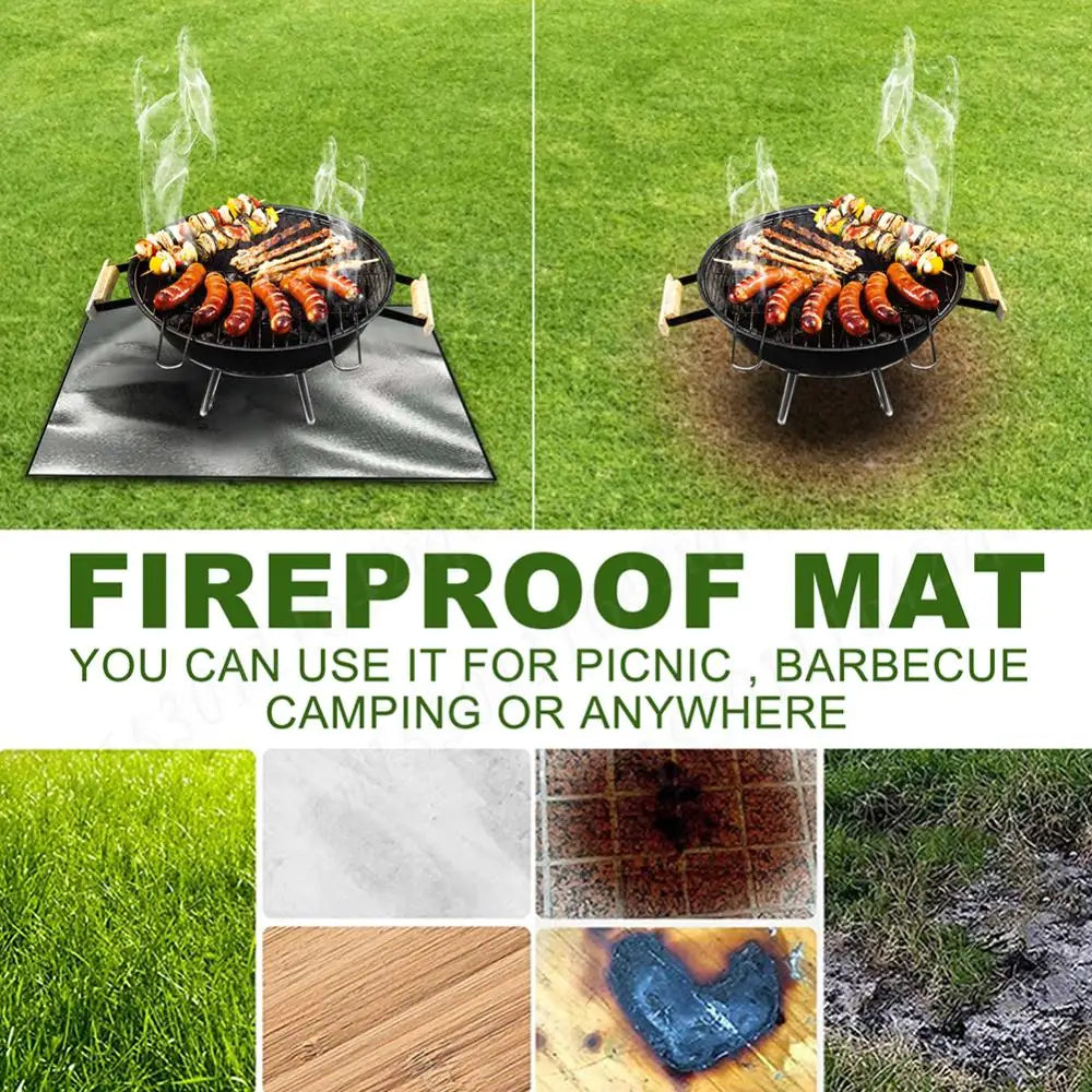100*100cm Fireproof Mat Heat Resistant Griddle BBQ Square Fire Pit Mat Fire Retardant Base Pad for Grass Outdoor Garden Patio