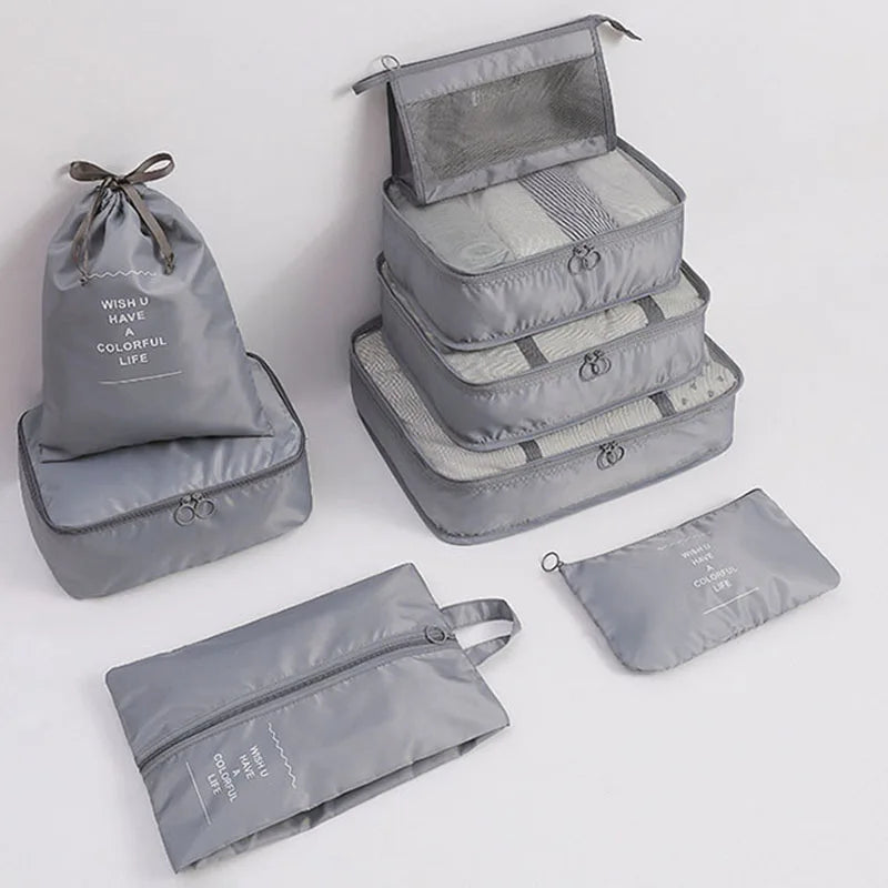 8Pcs/Set Black/Blue/Grey Travel Storage Bag Waterproof Large Capacity Luggage Clothes Sorting Storage Bag Set Packaging Cube