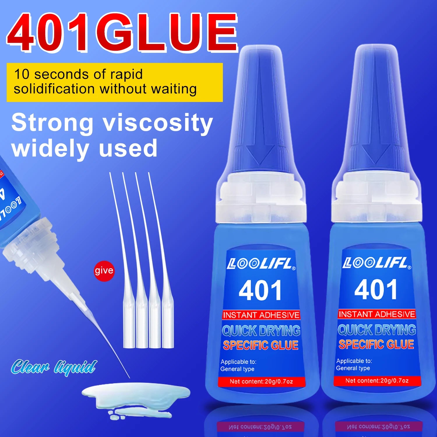 LOOLIFL 5PCS 401 Super Glue Extra Strong Quick Repair Glue Wood Rubber Metal Glass Cyanoacrylate Jewelry Adhesive Instant