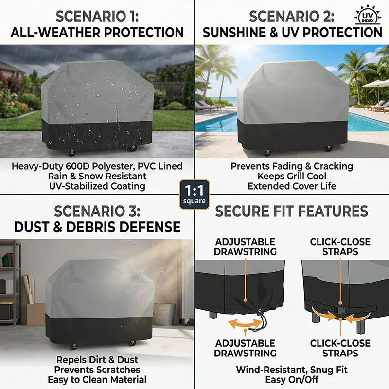 210D 5 -Size BBQ Grill Cover Anti-Dust Waterproof Weber Heavy Duty Charbroil BBQ Cover Outdoor Rain Protective Barbecue Cover