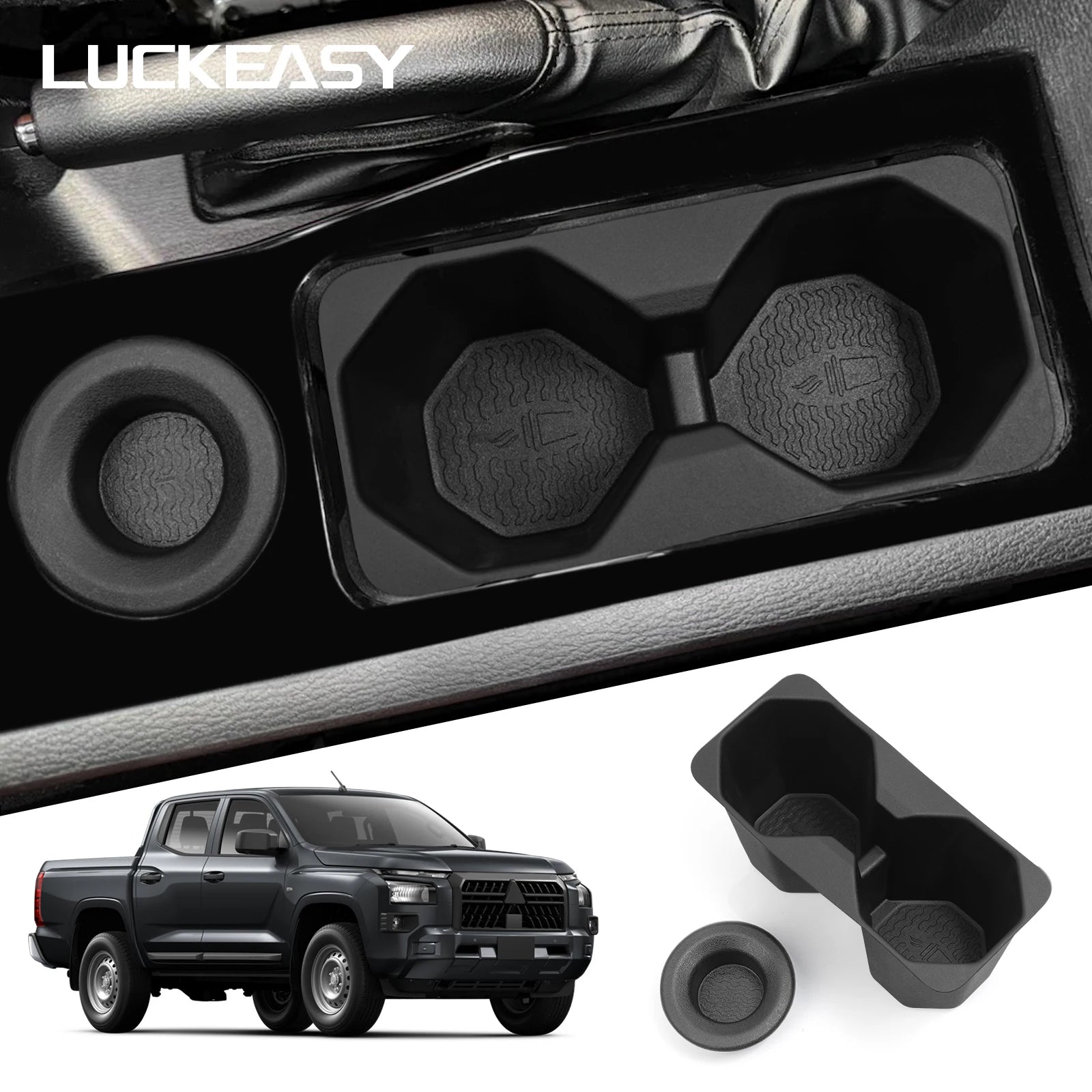 LUCKEASY for Mitsubishi Triton 2024 2025 Cup Holder Central Console Water Cup Holder TPE Drinks Holder Storage Case Accessories