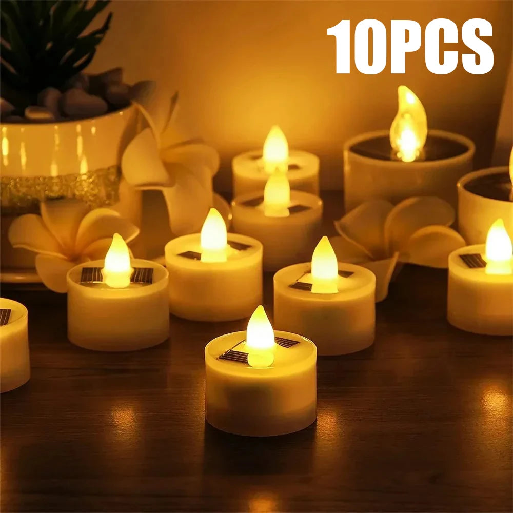 1-10PC Solar Tea Light Led Candles Flameless Outdoor Waterproof Solar Tea Light Rechargeable Candles for Party Garden Home Decor