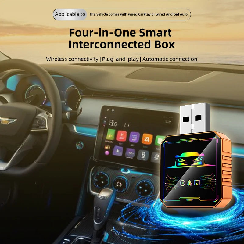 2026 Upgraded 4-in-1 Wireless Carplay/Android Auto/Airplay/Mirror Link Adapter, USB/USB-C Interface, Zero Latency, Automatic Reconnection, Mini Orange Version, Mobile Screen Projection, Supports Multiple App Projection, Durab