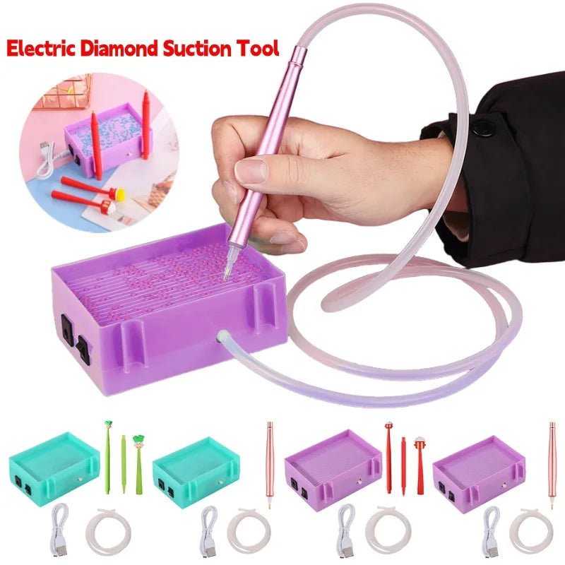 DIY Electric Diamond Art Painting Pen Set Portable Vacuum Diamond Painting Pen Kit USB Powered Diamond Suction Device for Craft