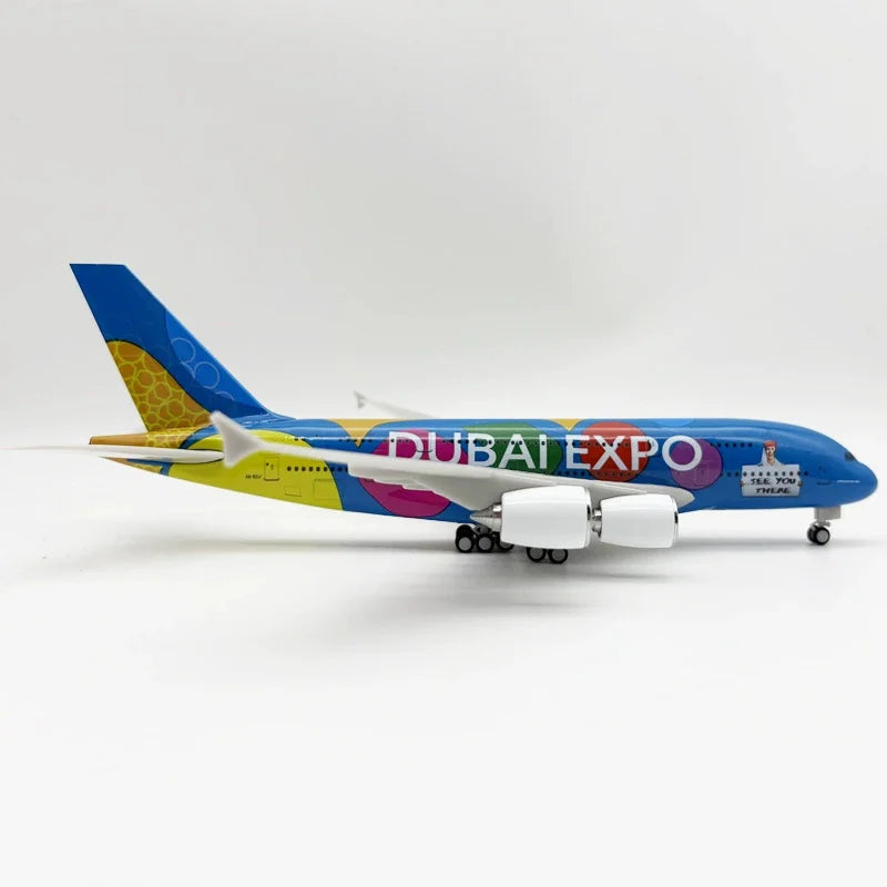 30CM Scale A380 Dubai Expo Painted Aviation Airlines Airplanes Plane Model Aircraft Resin Model Toys Plane Model Child Toy with
