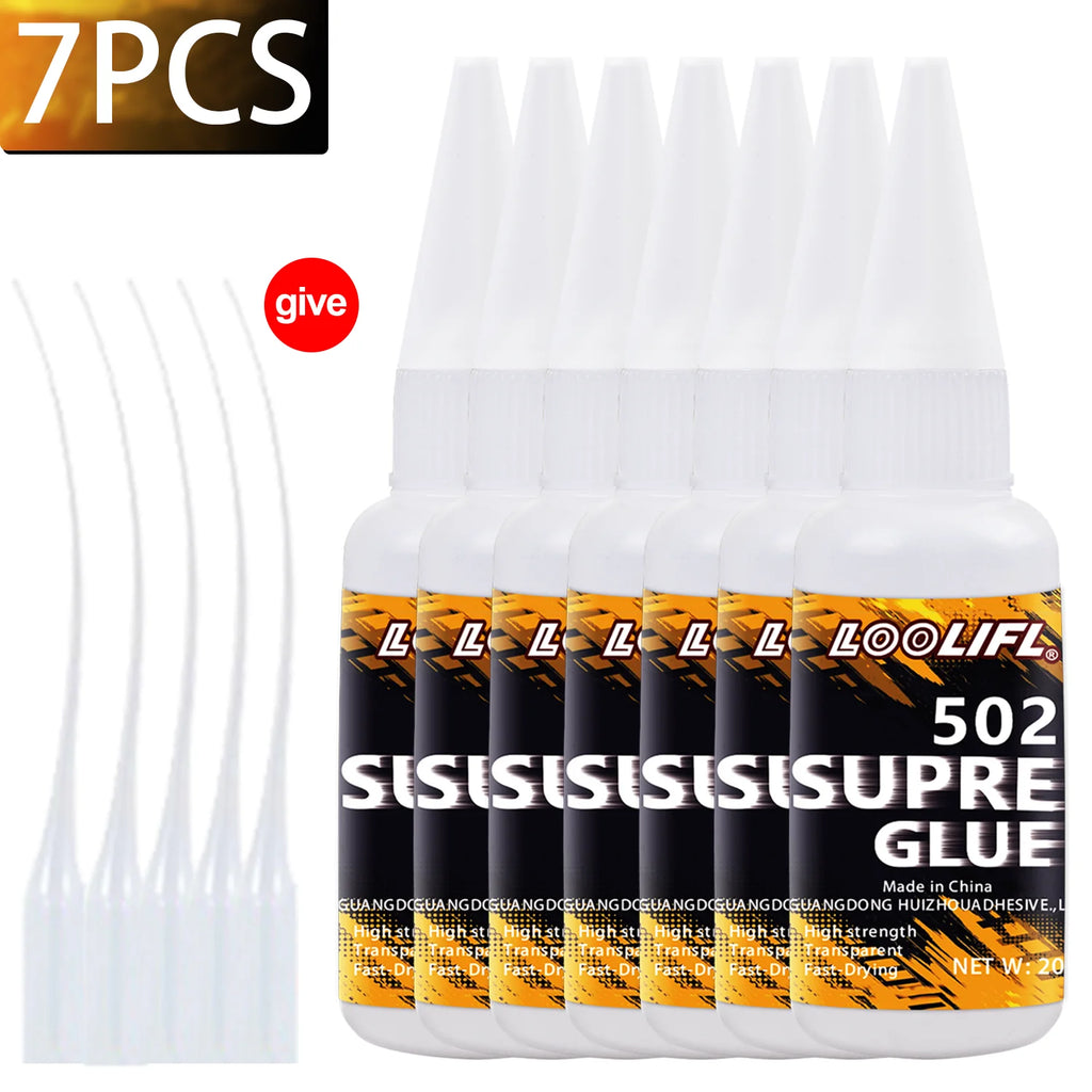 LOOLIFL1-7pcs Quick-drying 502 Super Glue Instant Cyanoacrylate Adhesive Leather Rubber Wood Metal Strong Bond Liquid Glue Tool