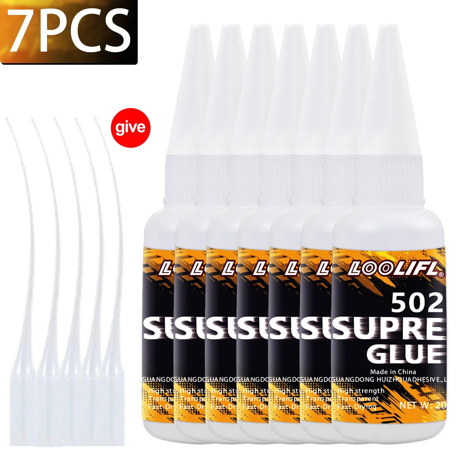 LOOLIFL1-7pcs Quick-drying 502 Super Glue Instant Cyanoacrylate Adhesive Leather Rubber Wood Metal Strong Bond Liquid Glue Tool