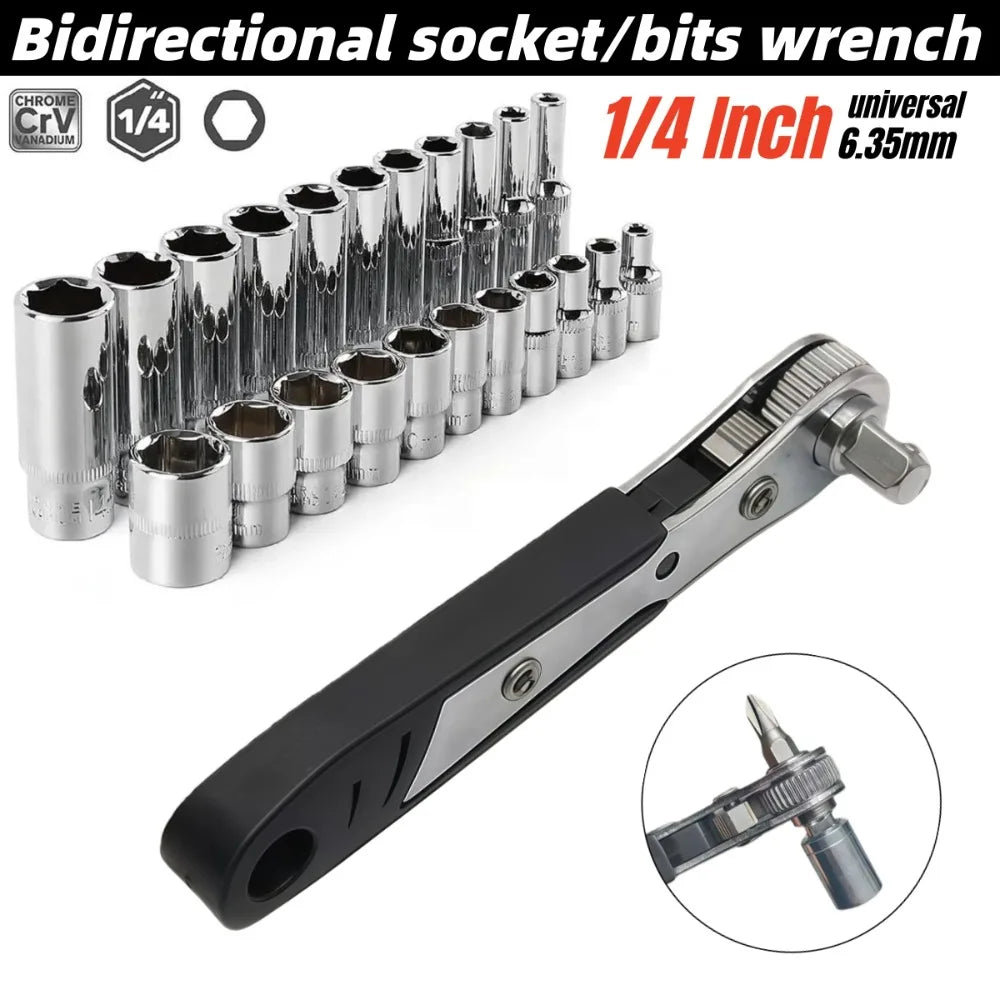 1/4 Inch Screwdriver Socket Wrench Set Hex Short Socket Set Ratchet Wrench 36 Tooth Drive Ratchet Socket Wrench BitsTool Set