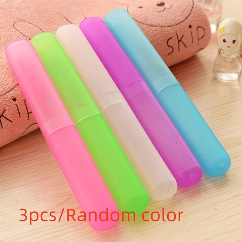 3 Pieces Random Color Stylish Modern Portable Toothbrush Case-Breathable Travel Case for Oral Care Protection, Unscented, Manual