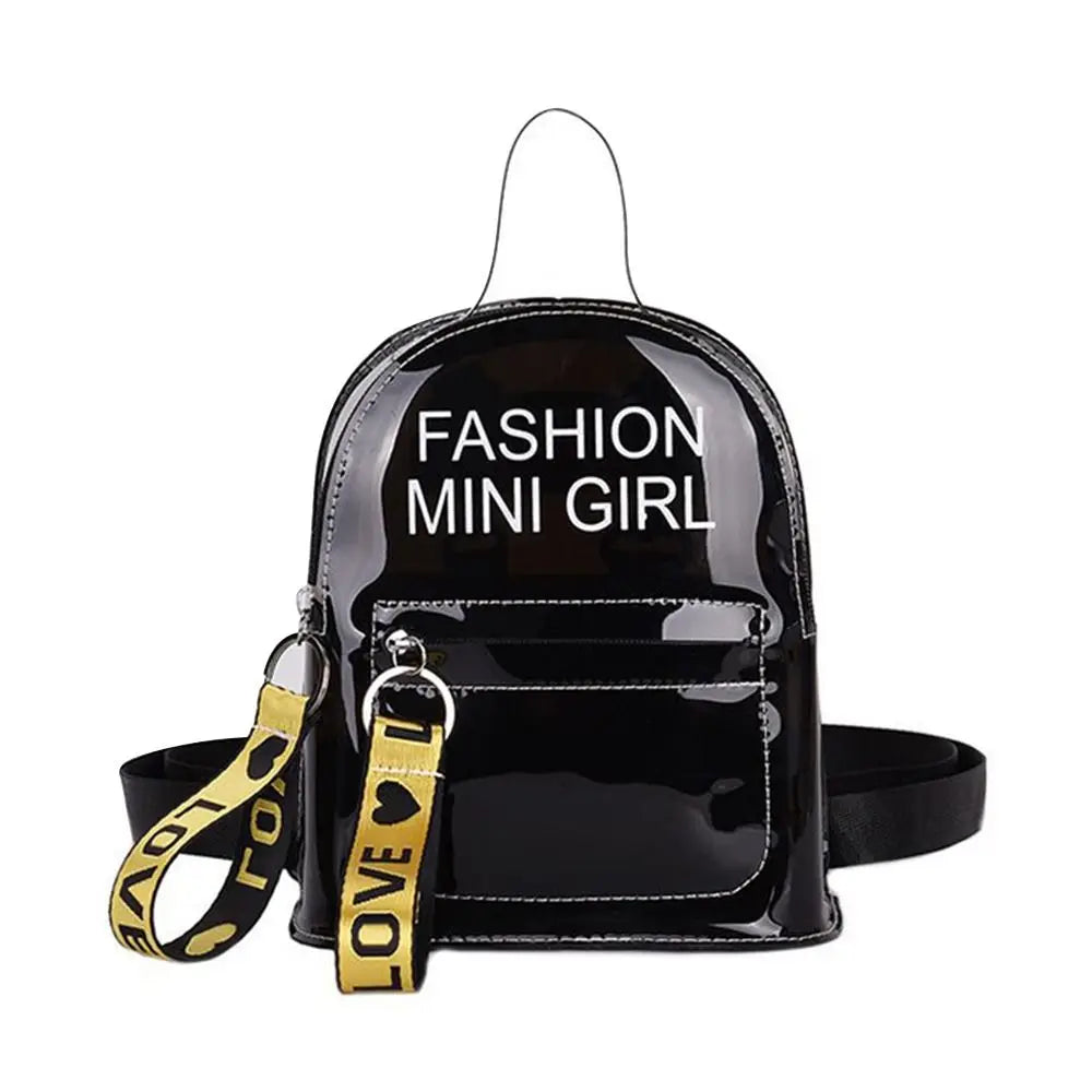 Transparent Laser Backpack for Women Candy Color Letter Fashion Mini Shoulder Bag PVC Jelly Small Schoolbag