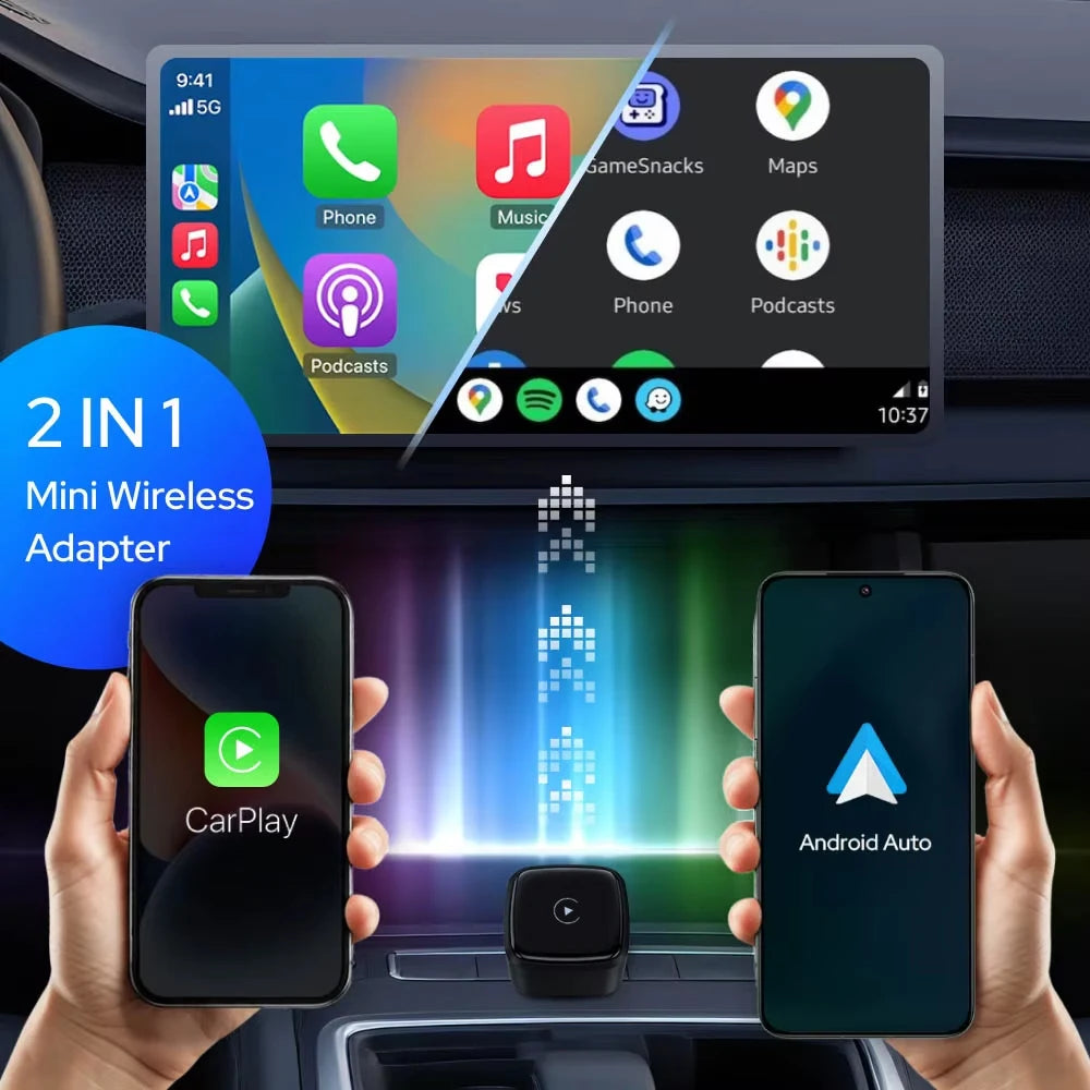 Skilldrive 2026 Mini CarPlay Wireless Android Auto Adapter Type C Port AI Smart Box Intelligent System USB for Wired CarPlay Car