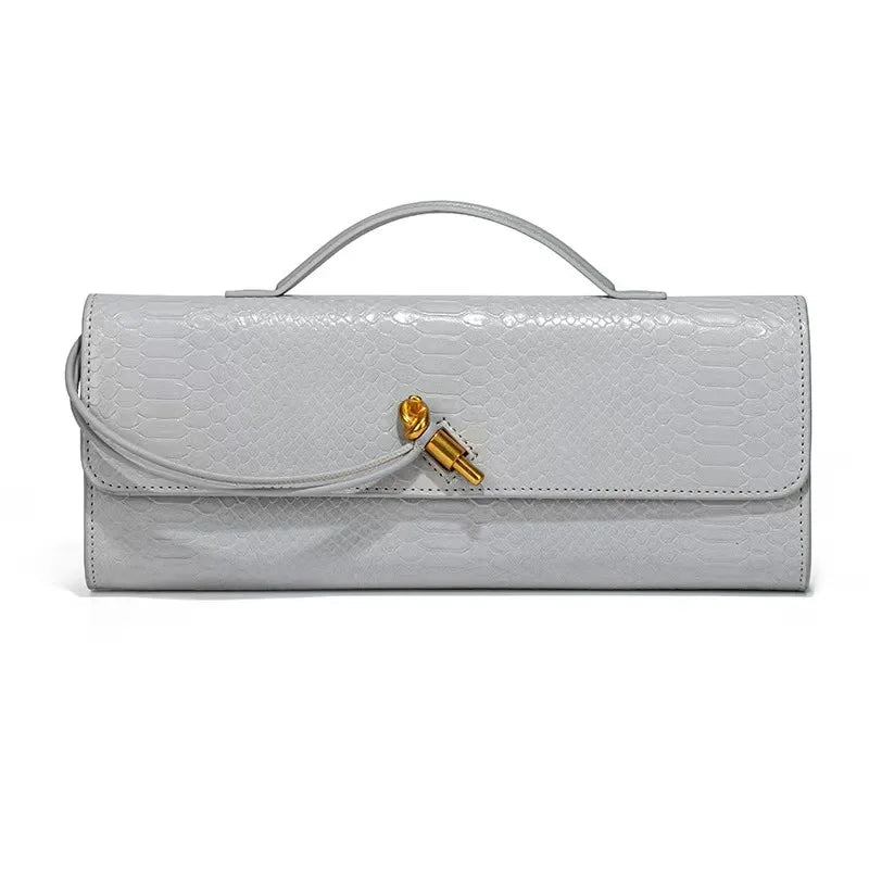 Women Luxury Design Top Handle Bag Evening Clutch Handbag Vintage Texture Crossbody Shoulder Long Purse For Lady Dinner Party