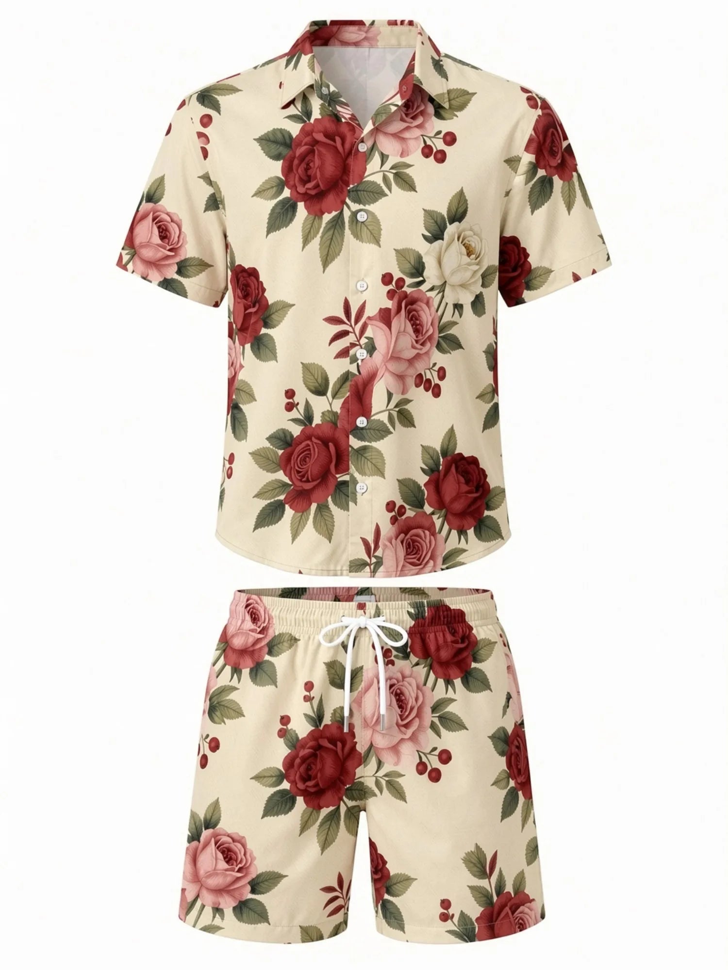 Mens Floral Short Sleeve Shirt and Drawstring Shorts Set Beach Vacation Matching Summer Two Piece Casual Beach Outfit Resortwear