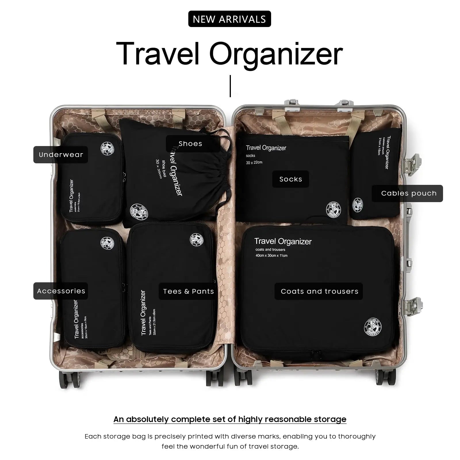 7Pcs Set Travel Bag Organizer Suitcase Packing Cubes Cases Portable Wardrobe Luggage Clothes Shoe Storage Pouch Packing Cubes