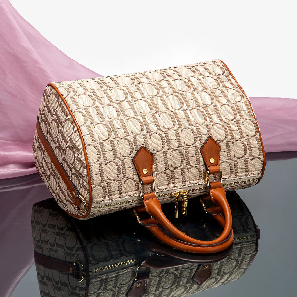 CHCH Women's Pillow Bag Autumn/Winter New Collection Letter Handbag Brown Boston Bag