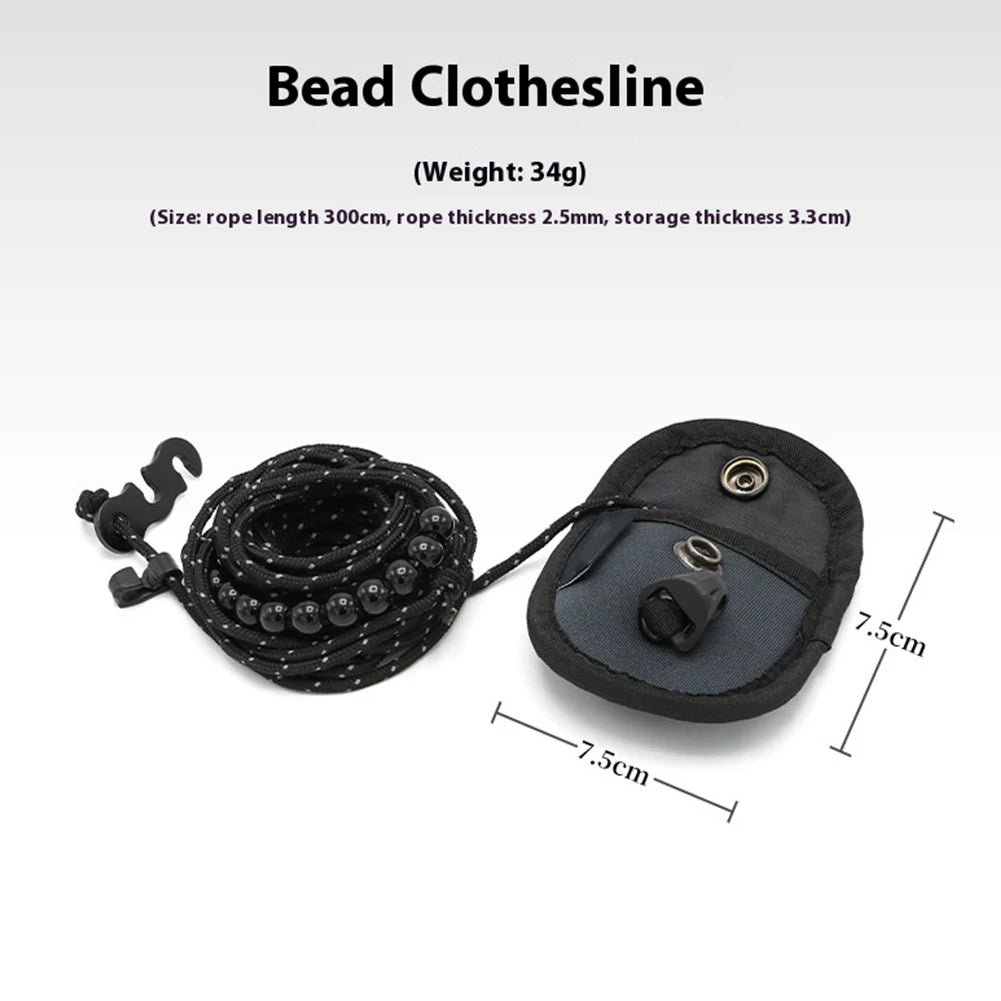 3 Meters Outdoor Clothesline Windproof Bead-Type Reflective Clothesline Wear Resist for Backpacking Hotel Travel Clothes Rope