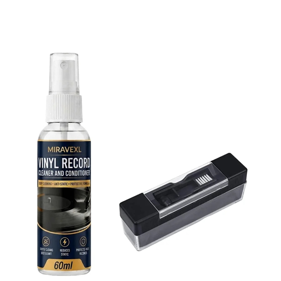 MIRAVEXL Vinyl Record Care Kit: Includes 60ml Cleaning Fluid and Anti-Static Velvet Brush — Dedicated Record Maintenance Set