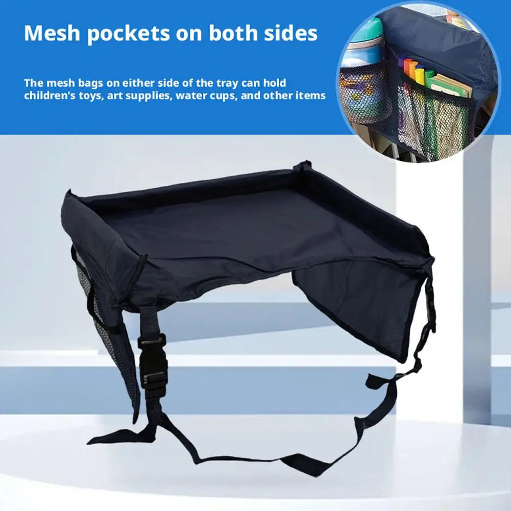 Foldable Car Seat Travel Tray Portable Car Interior Safety Seat Play Table with Storage Pockets For Kids Dining Drawing Organize