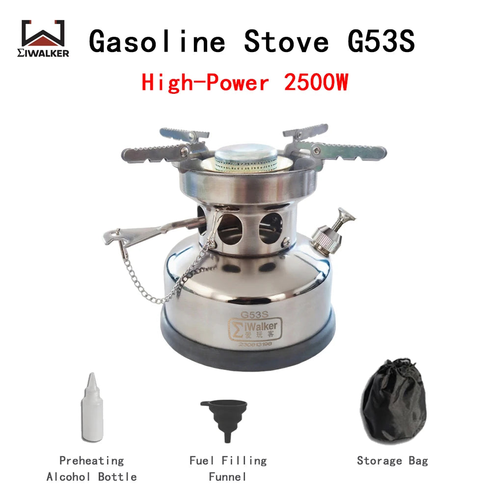IWALKER G53S Outdoor Camping Gasolin e Stove, Silent Burner, Suitable for Travel, Picnic and Emergency Scenarios