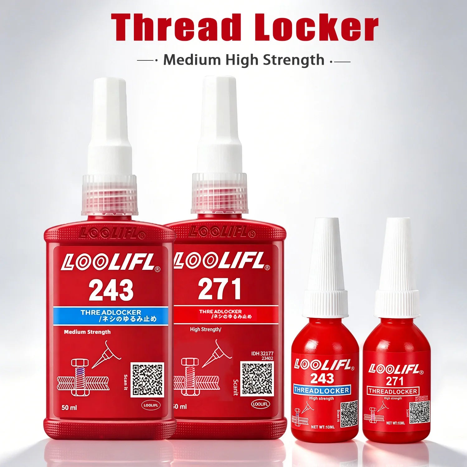 Industrial Grade 243 271 Threadlocker Anaerobic Glue Medium High Strength Anti Loosen Rust Seal Metal Screw Adhesive 10ML 50ML