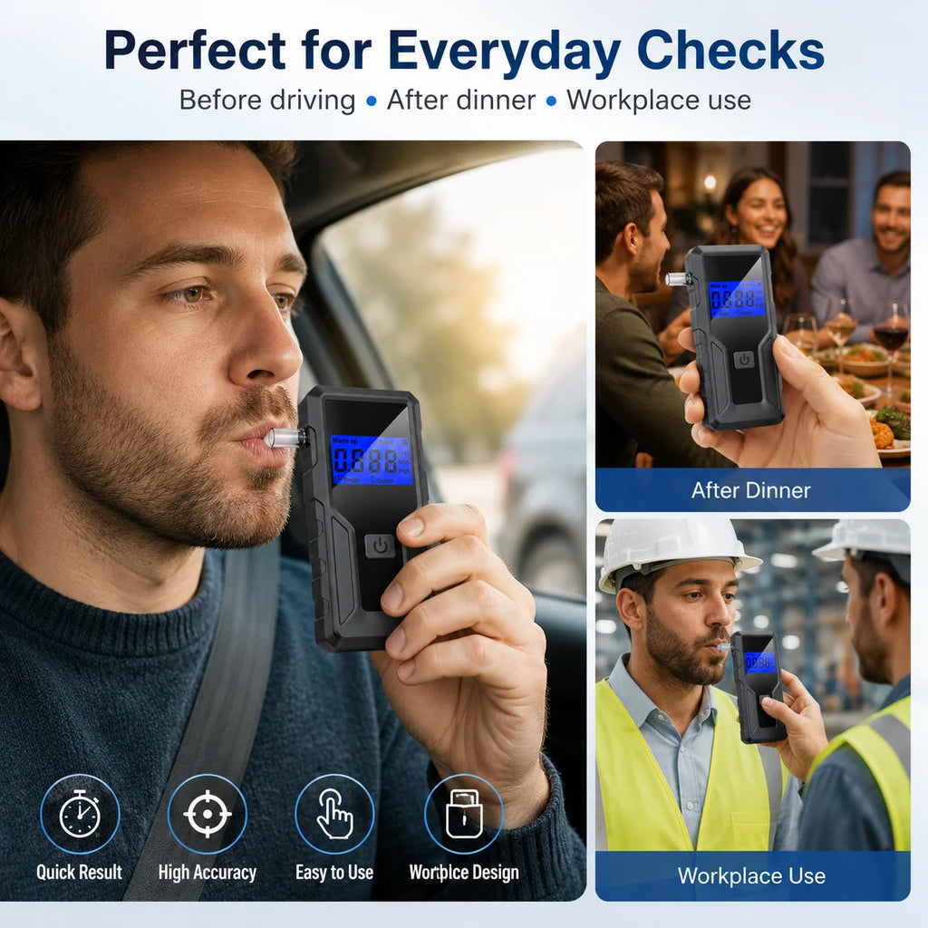 Alcohol Breathalyzer Tester with Digital LCD Display Grade Accuracy Personal Alcohol Tester for Home Use Drunk Driving Analyzer
