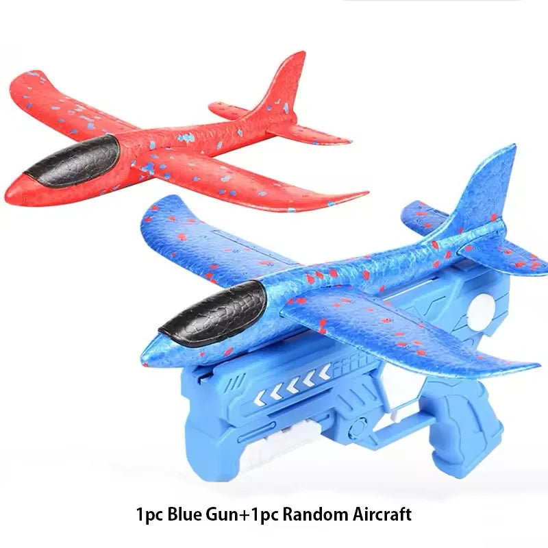 Glowing Foam Airplane 10m Launcher Ejection Aircraft Air Gun Toy for Children Outdoor Game Bubble Model Shooting Flight