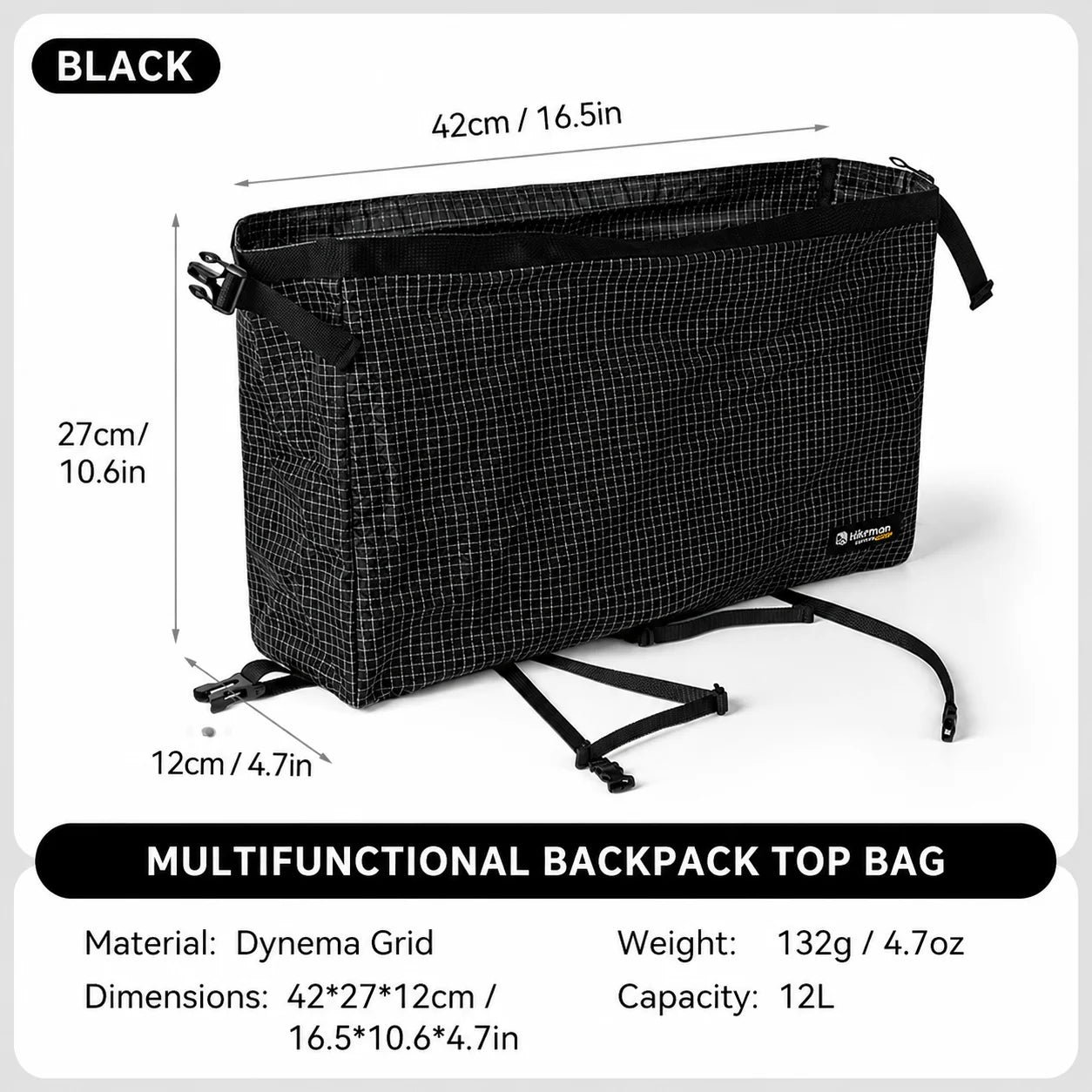 Ultralight 12L Waterproof Dyneema Expansion Pouch Multifunctional Top Lid External Storage Bag for Hiking Mountaineering Camping