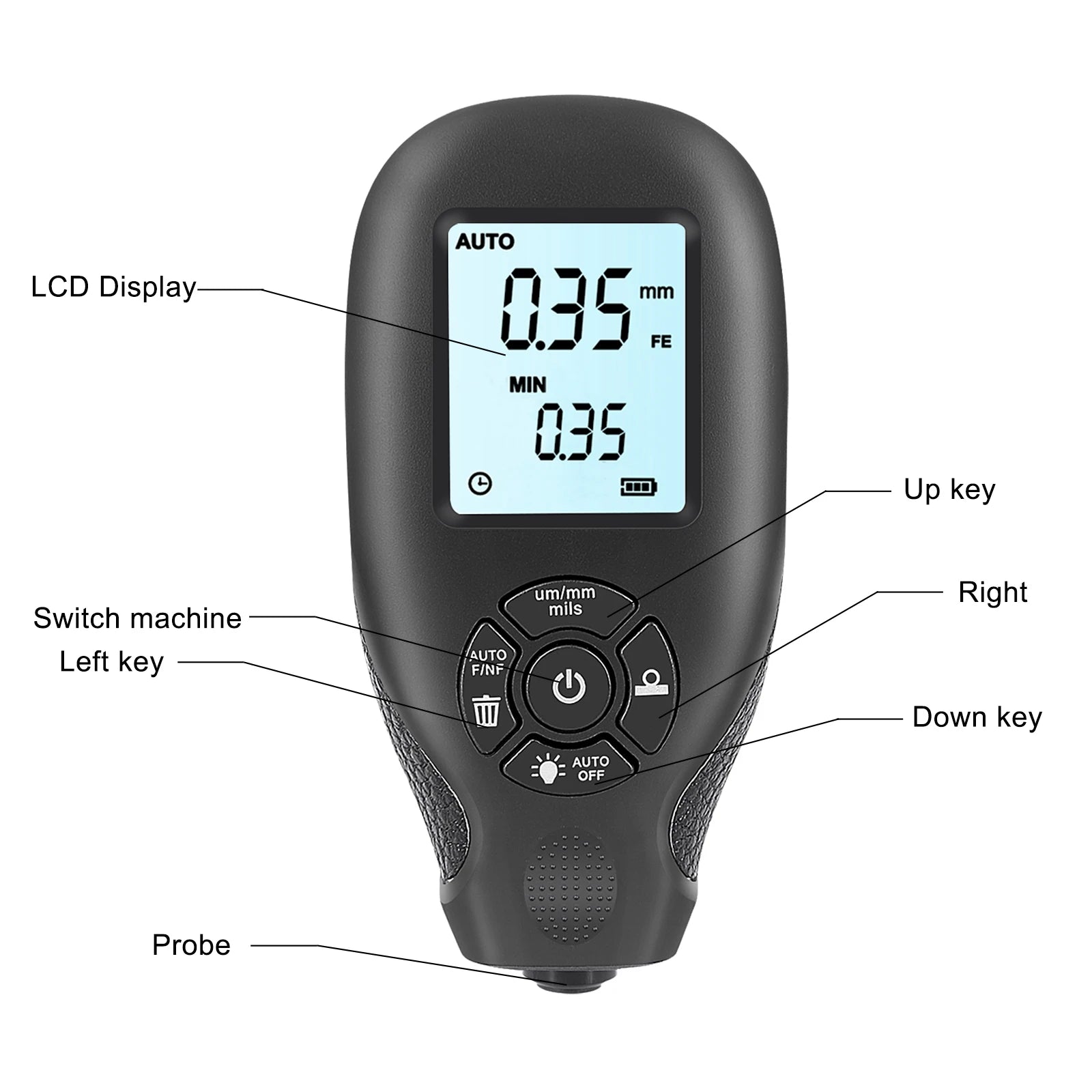 HW-300 Coation Thickness Gauge 0-2000UM Car Paint Film Thickness Tester Car Coating Measuring Tools Automotive Paint DFT Meter