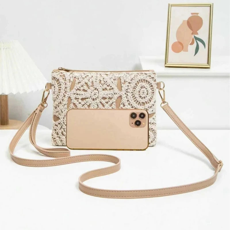 1PCS Simple Versatile Crossbody Crochet Bag, New Woven Bag, Zipper Closure, Retro Casual Beach Flower Women's Bags