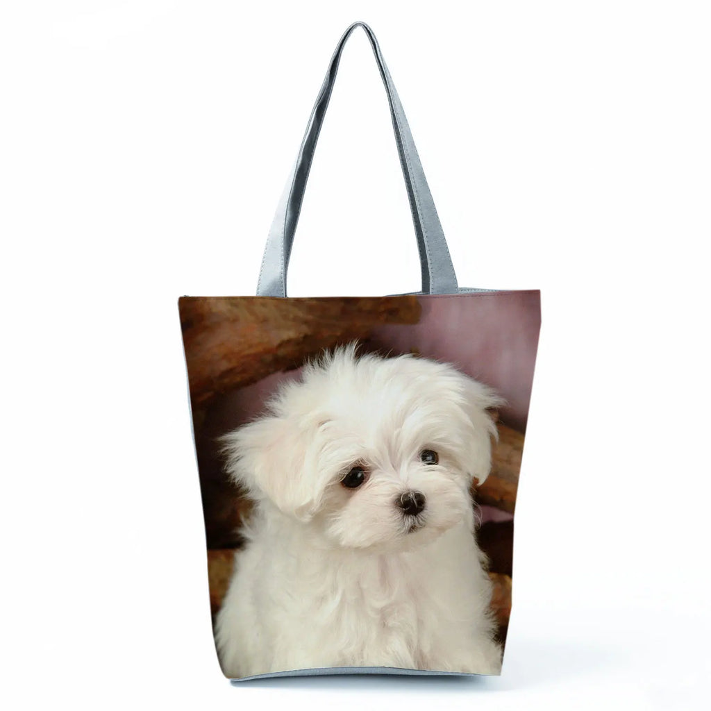 Cute Maltese Dogs Print Handbags Casual Women Shopping Bag Large Capacity Foldable Shoulder Bags Eco Reusable Travel Beach Totes