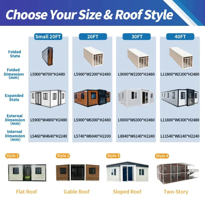 Customized 20/40Ft Shipping  Folding Portable Mobile 2-5 Bed Prefab Home for Sale Expandable Container Prefab House with Terrace