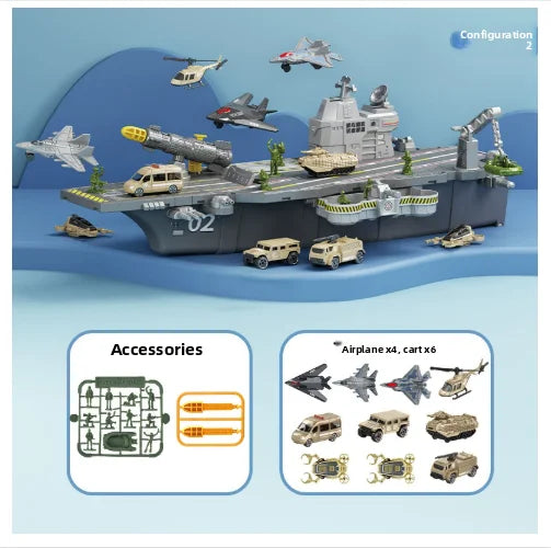 Children's Aircraft Carrier Toys Set with Military Action Figures, Aircraft Toys, Military Tanks, Helicopters and Fighter Jets