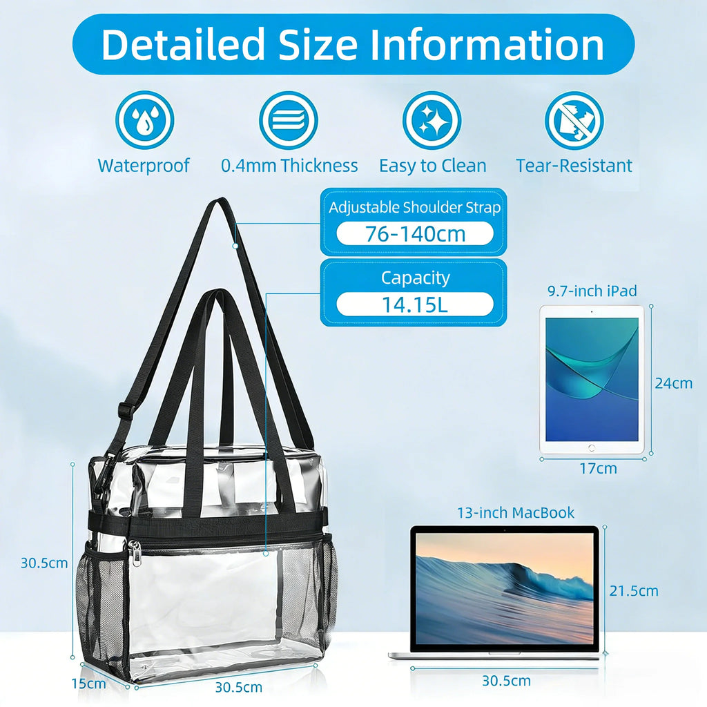 Pink Portable PVC Travel Bag for Concerts Sports Festivals,Large Capacity Transparent Design for Easy Organization and Washing