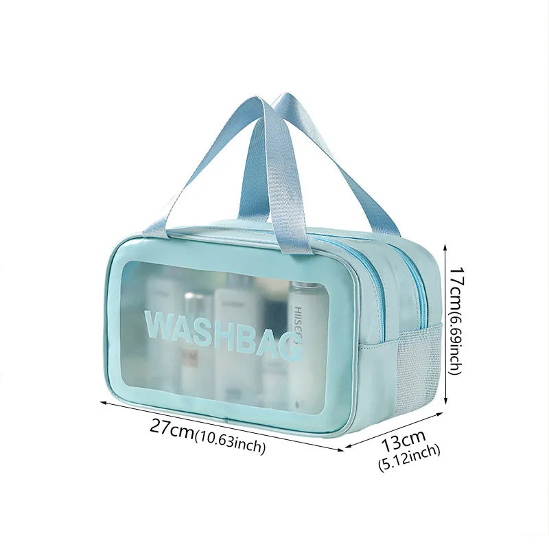 Wet-dry separation makeup bag portable toiletry bag travel essentials transparent frosted PU portable handheld bath storage bag