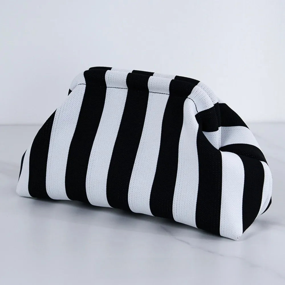 Elegant Woven Crochet Purses Large Capacity Striped Pattern Beach Clutch Handbags Woven Texture Colorblock Design