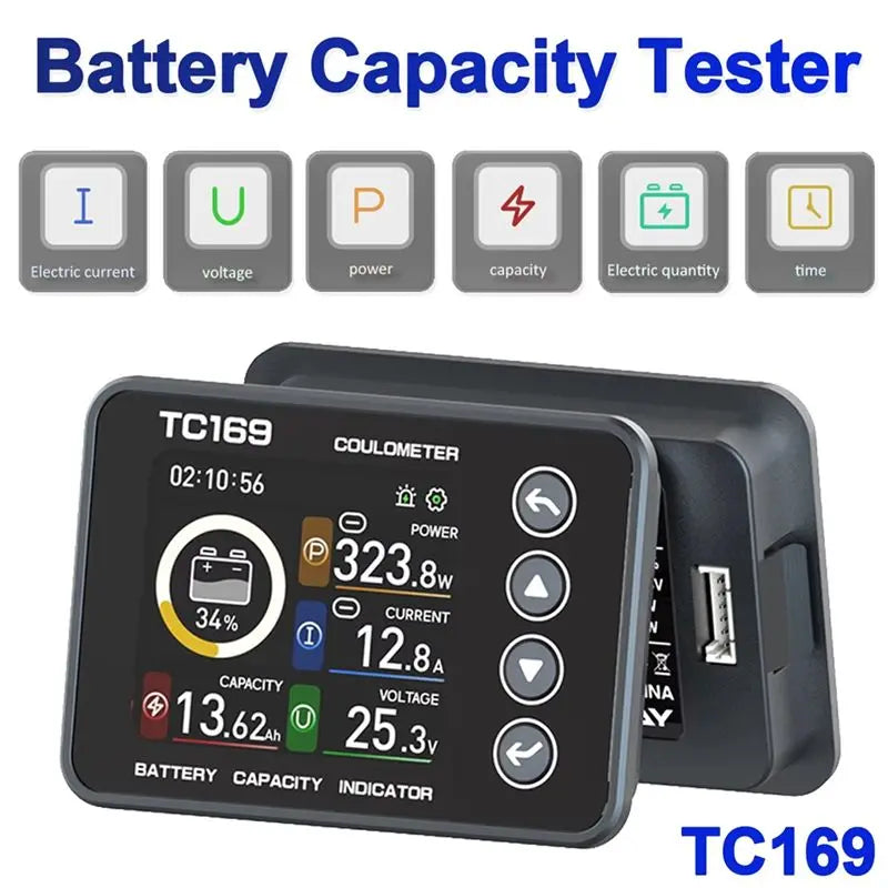 Aug. TC169 High Precision Coulombmeter DC6-60V Lithium Battery Capacity Tester Indicator Color Screen Power Meter Ammeter
