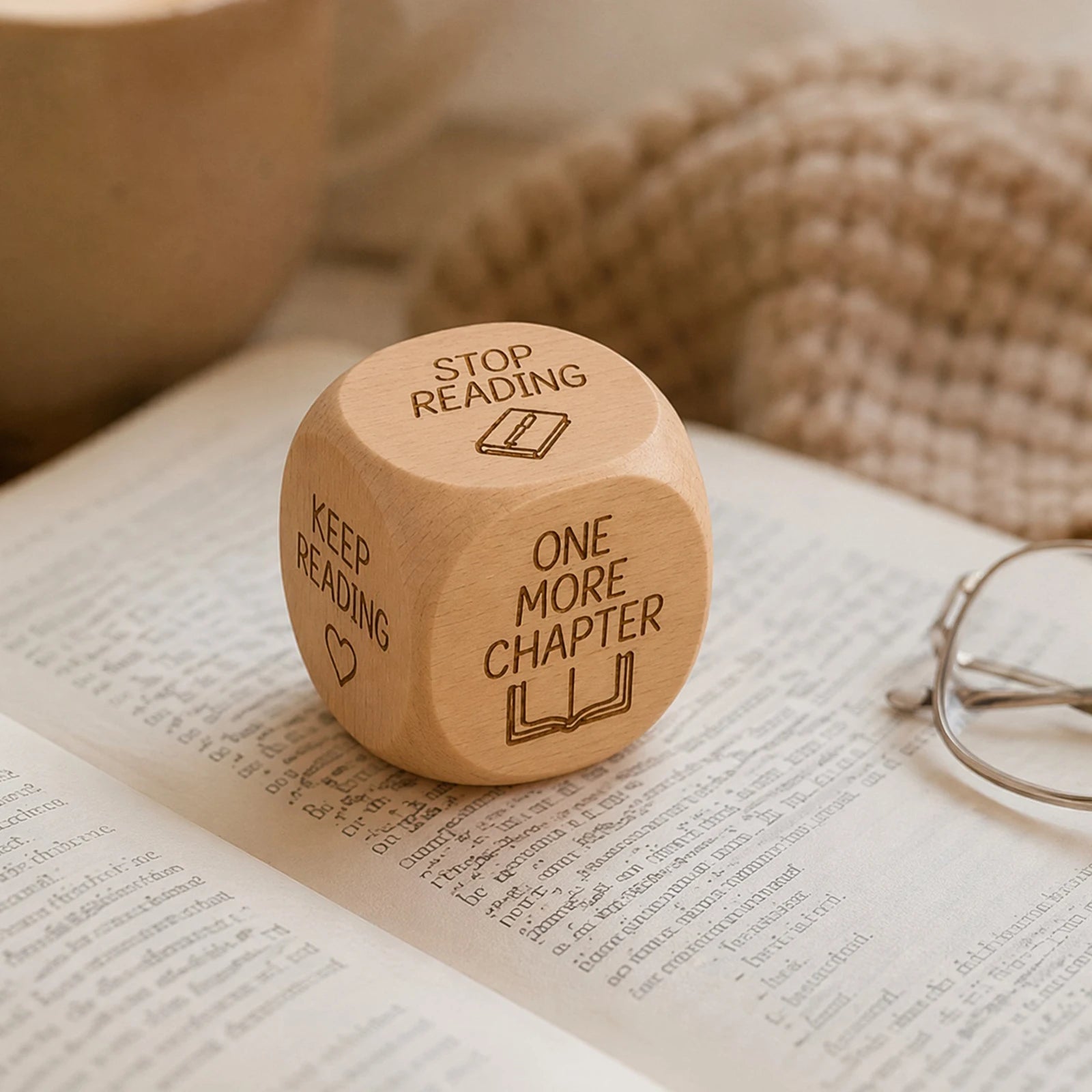 Wooden Reading Decision Dice with Engraved Prompt Book Club Decor 6-Sided Creative What To Read Dice Novelty Gift for Book Worms