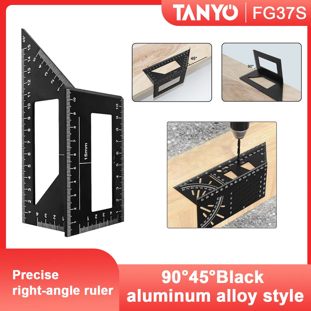 Multifunctional Angle Ruler 45° 90° Aluminum Alloy Ruler Accurate Woodworking Square Angle Ruler Marking Gauge Carpenter Tool
