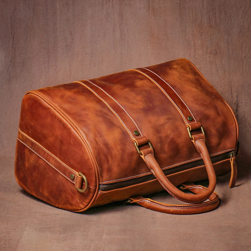 Retro Genuine Leather Fitness Bag Men Women Travel Handbag Short Trip Business Bag Slant Crossbody Bag Mad  Leather