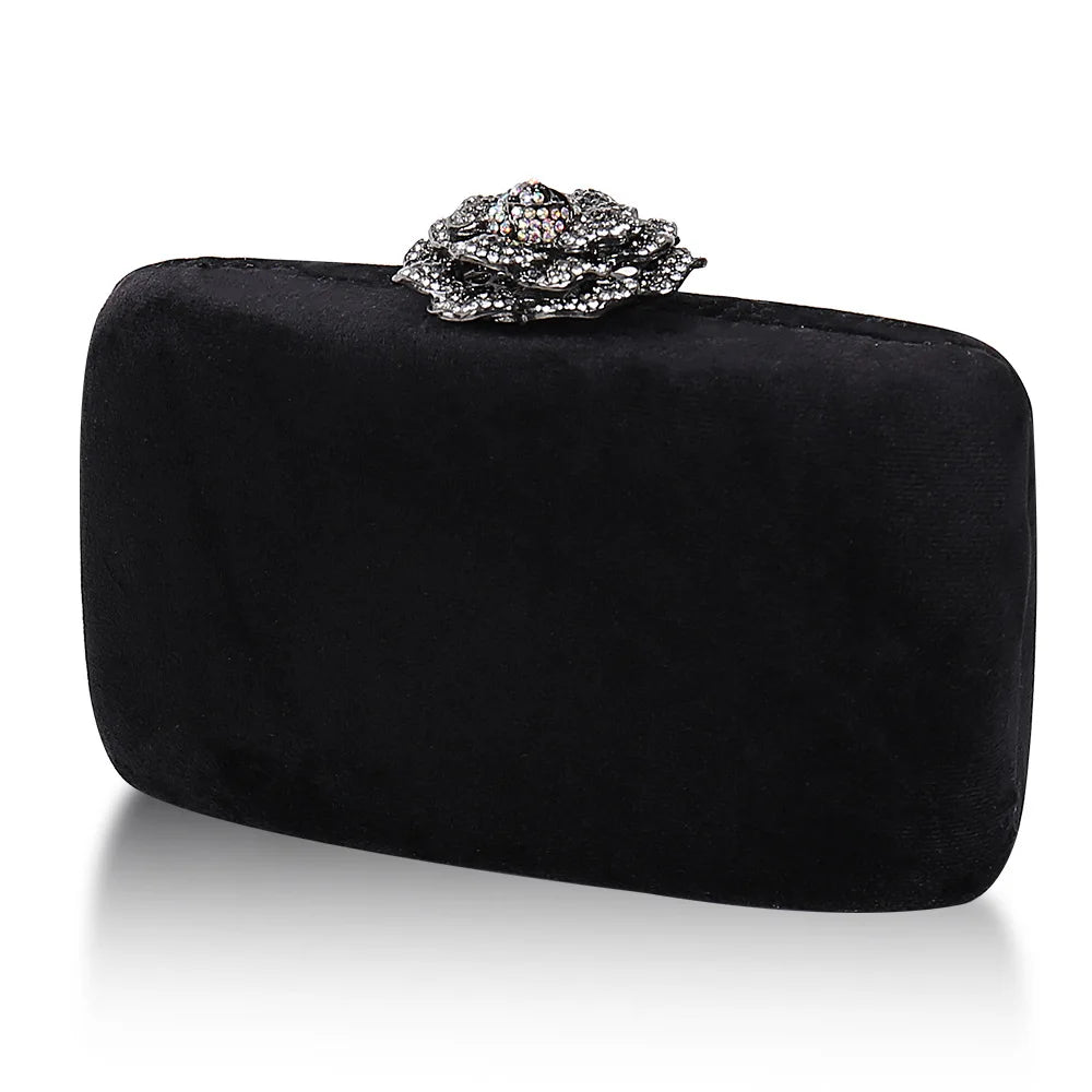 Diamonds Flower Velvet Evening Bag Women New Elegant Chain Banquet Dress Clutch Bag Ladies Wedding Dinner Party Box Small Purses
