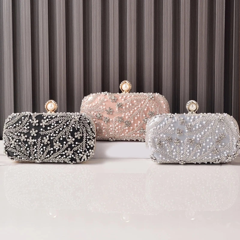 H3CB Stylish Beaded Wedding Purse Sparkling Embellishments Compact Lightweight Evening Bag Fashion Night Out Accessory Handbag