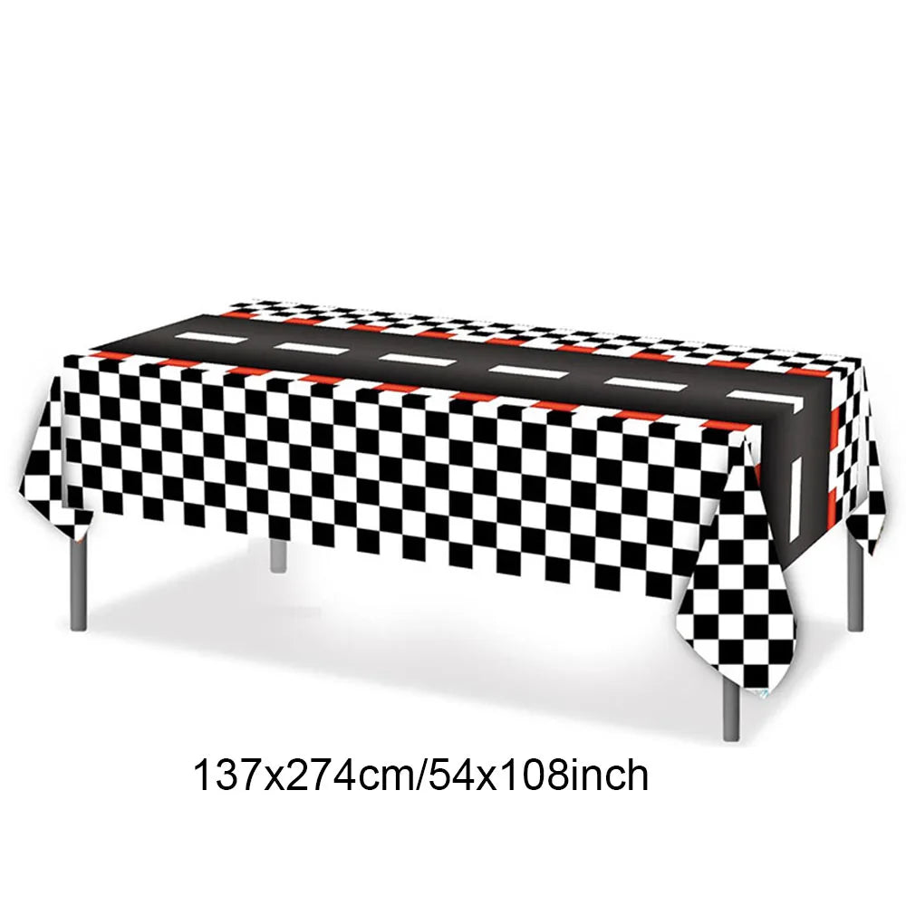 Race Car Theme Tablecloths Black White Checkered Rectangular Plastic Table Cover Racing Car Birthday Party Decorations Supplies