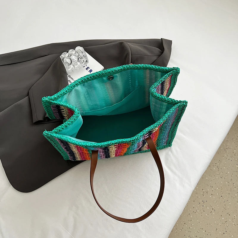 LEFTSIDE Stripe Big Straw Tote Bags for Women 2025 Y2k Fashion Summer Shoulder Bags Handbags and Purses Weave Beach Bag