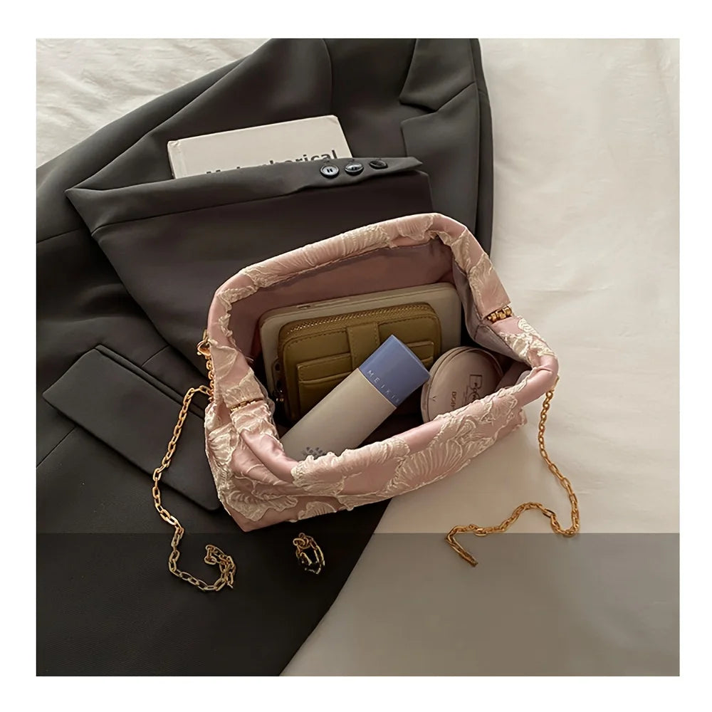 Retro New Chinese Style Textured Cheongsam Bag Women, Elegant China-inspired 2025 New Design with Chain Wristlet, Large Capacity