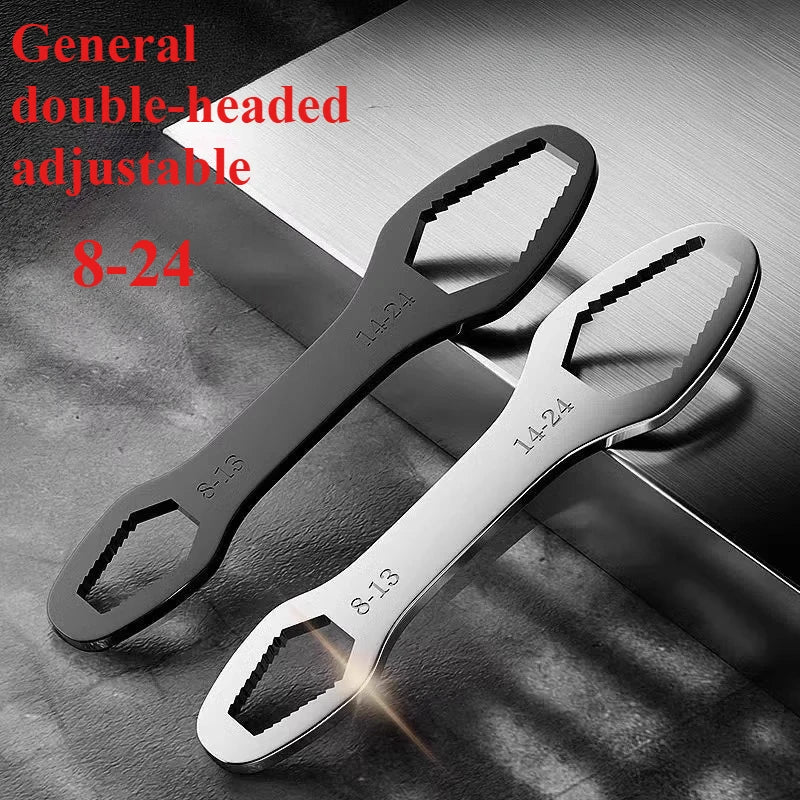 1pcs Universal Double Ended Wrench, Self-Tightening 8-22mm Screw Nuts Repair Wrench Adjustable Double-Headed Ratchet Spanner ﻿
