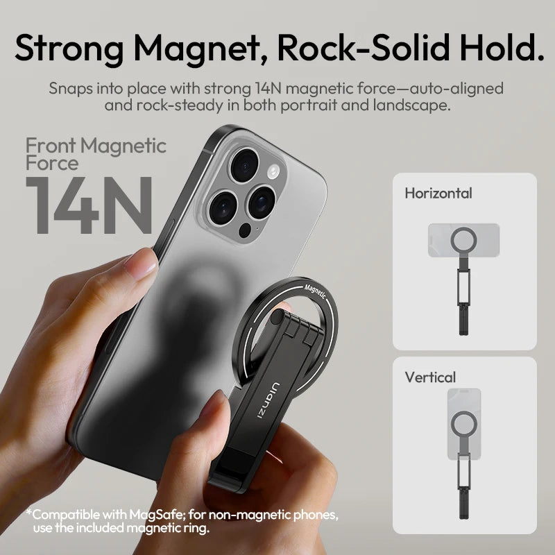 Ulanzi MA60 Foldable Magnetic Phone Tripod Handheld Selfie Phone Mount for iPhone 16 15 14 13 Android with Magnetic Ring