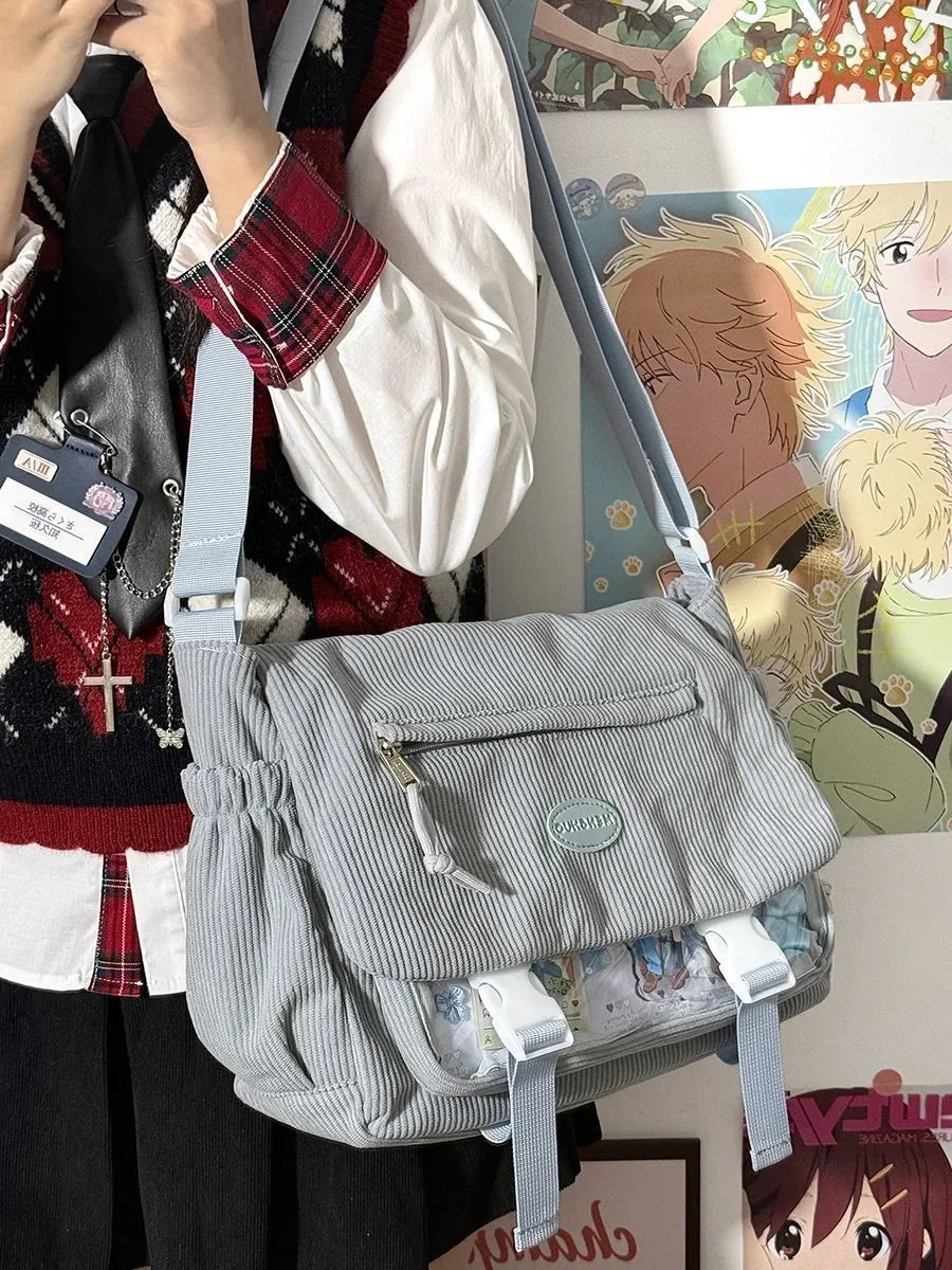 New Kawaii Itabag Winter Soft Corduroy Crossbody Bags Transparent Clear Bag Collage Student Shoulder Bag Messeger Book Bag Bolso