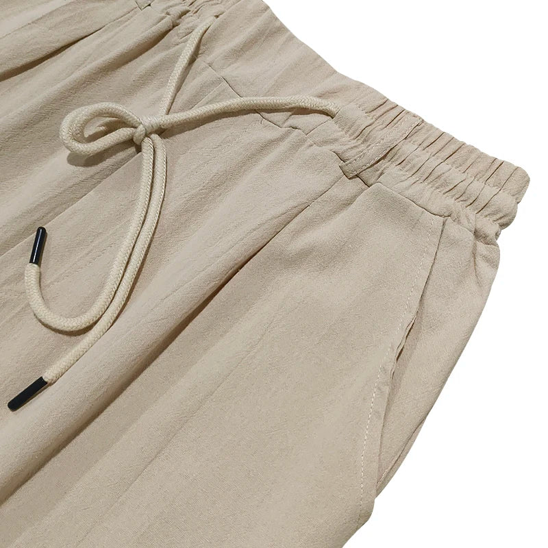 Men's Loose Trendy Linen Two-Piece Set: Shirt and Drawstring Shorts, Lightweight Summer Beach Casual Sports Outfit